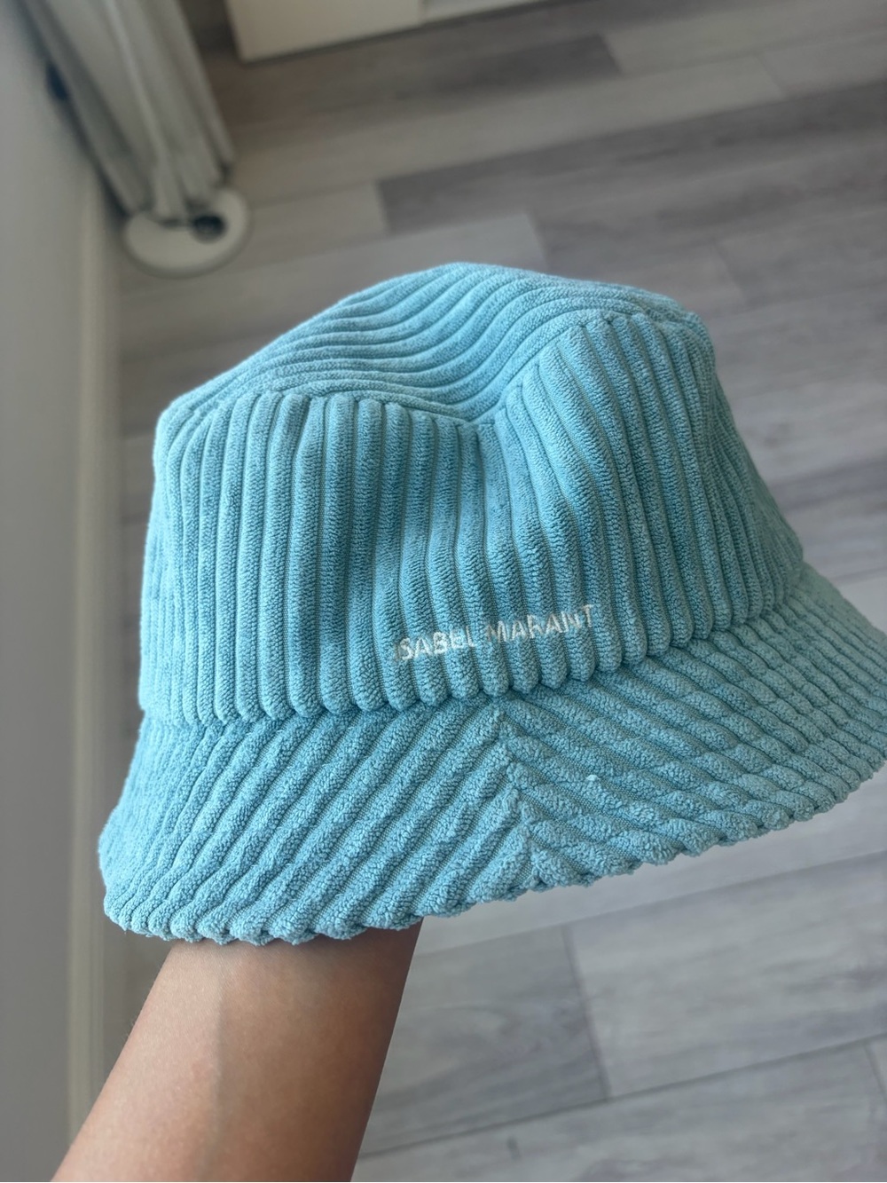 Isabel Marant Ribbed Soft Teal Corduroy Bucket Hat in Dusty Sage